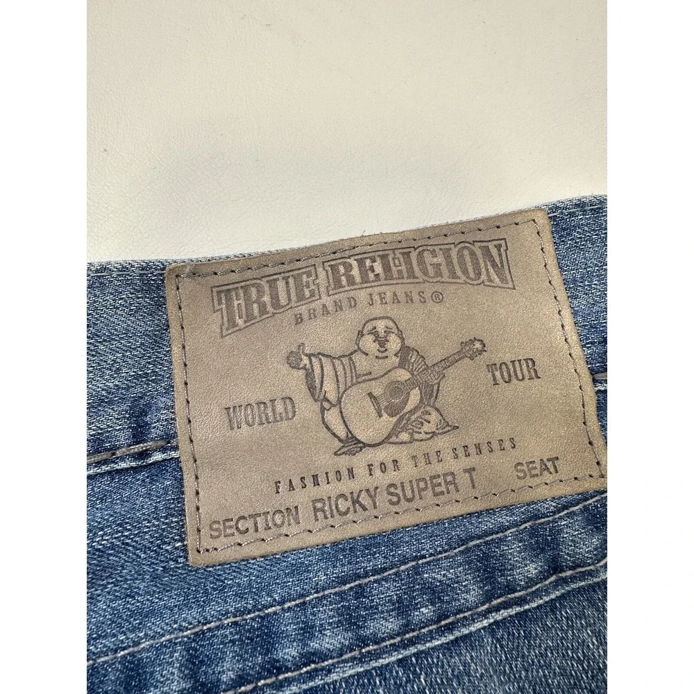 True Religion Jeans Mens 40x30‎ Ricky Super T Flap Pockets Blue HEMMED